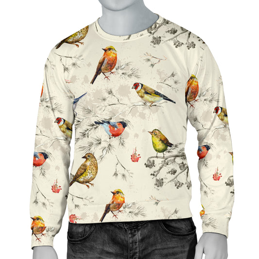 Bird Watercolor Design Pattern Men Long Sleeve Sweatshirt