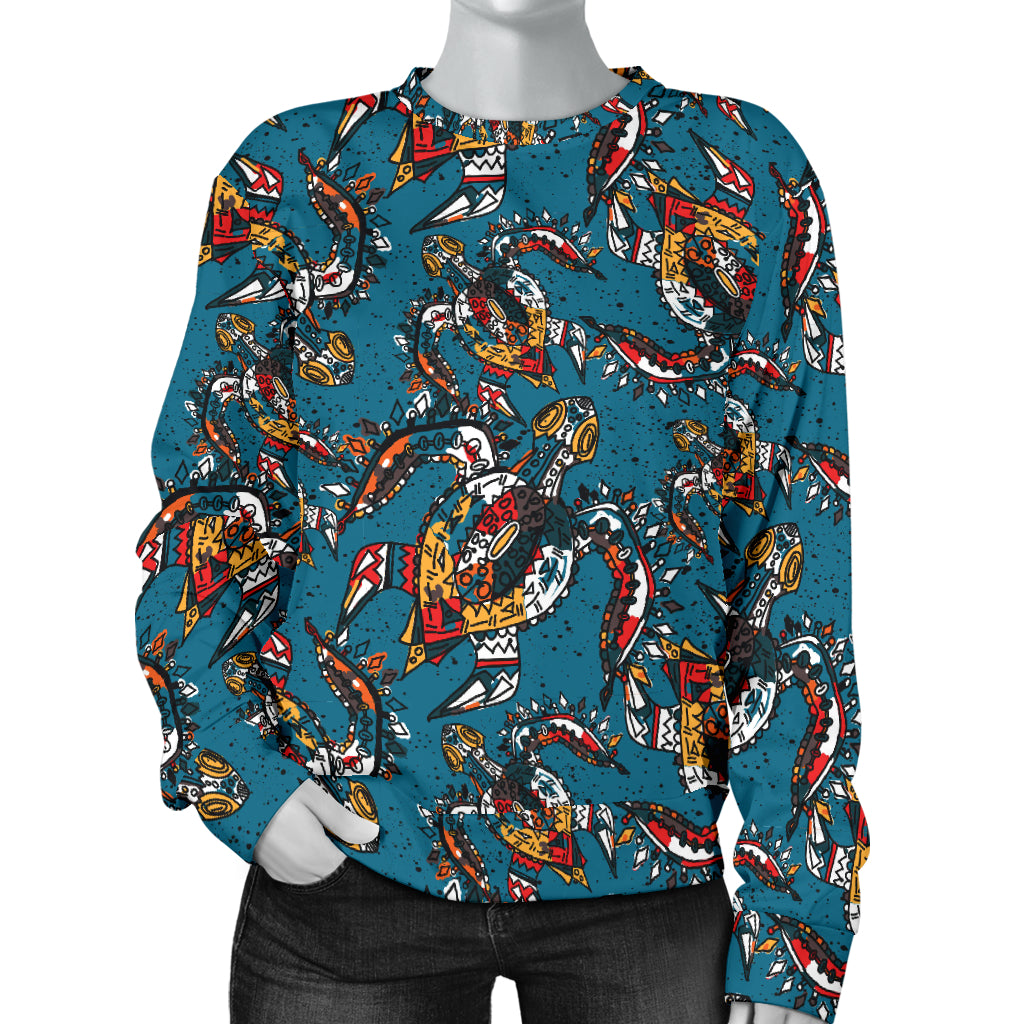 Sea Turtle Tribal Colorful Hand Drawn Women Long Sleeve Sweatshirt