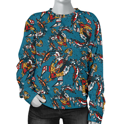 Sea Turtle Tribal Colorful Hand Drawn Women Long Sleeve Sweatshirt