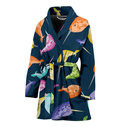Narwhal Colorful Pattern Print Design 03 Women Bathrobe
