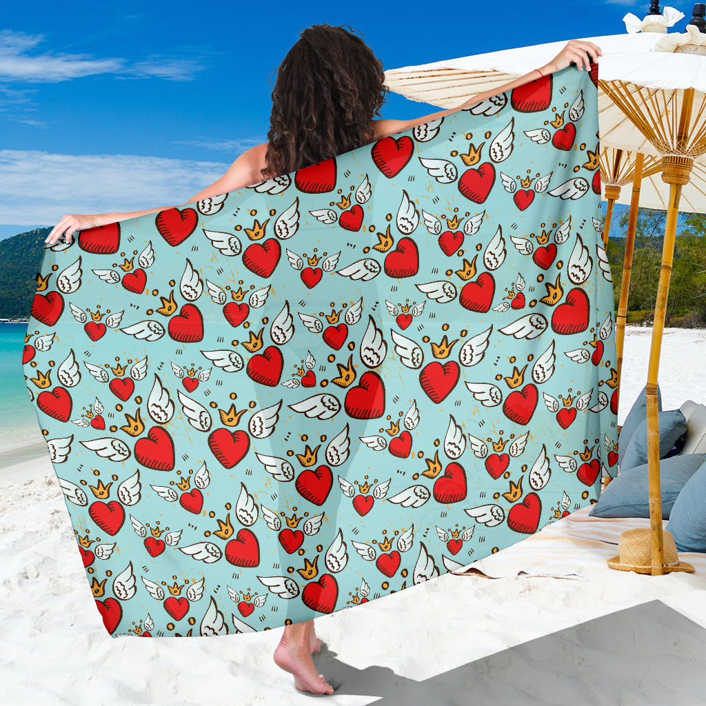 Angel Wings Heart Pattern Print Design 02 Sarong Pareo Wrap