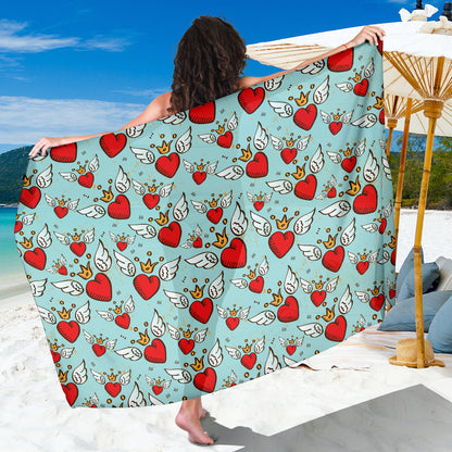 Angel Wings Heart Pattern Print Design 02 Sarong Pareo Wrap