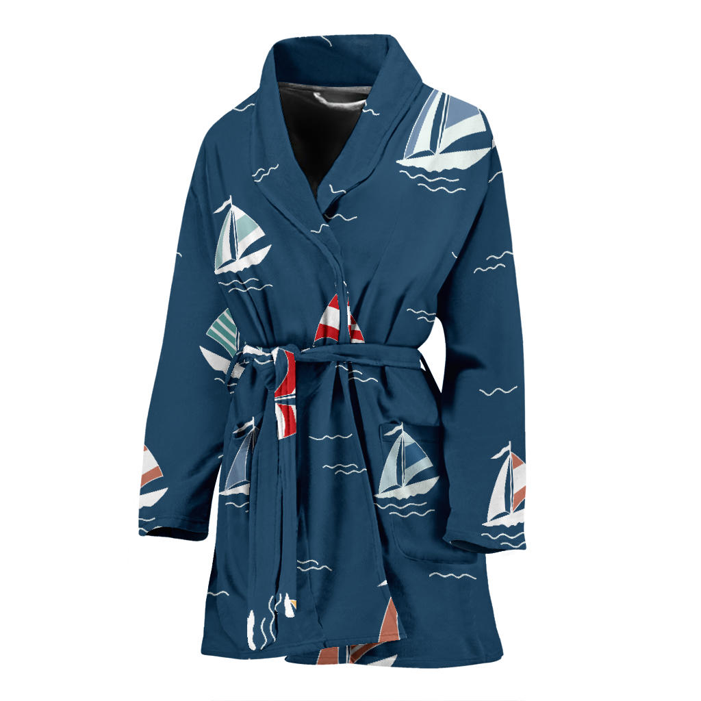Sailing Ships Pattern Print Design A02 Women Bathrobe