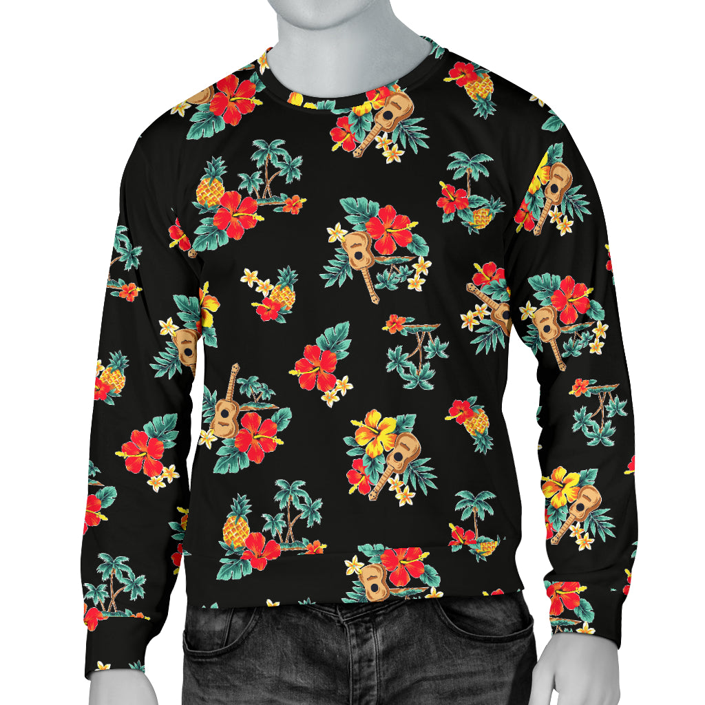 Hawaiian Flower Themed Print Men Long Sleeve Sweatshirt