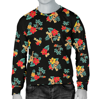 Hawaiian Flower Themed Print Men Long Sleeve Sweatshirt