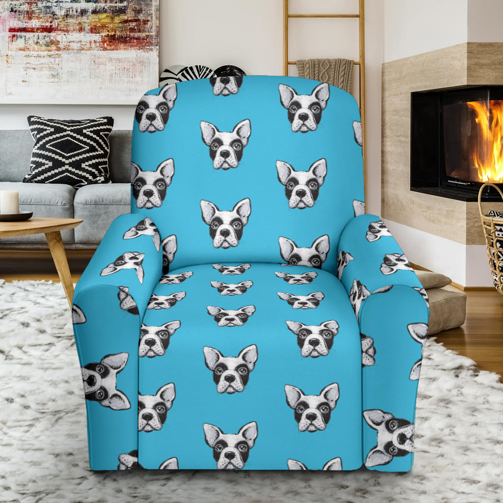 Boston Terrier Pattern Print Design 01 Recliner Slipcover with Pocket