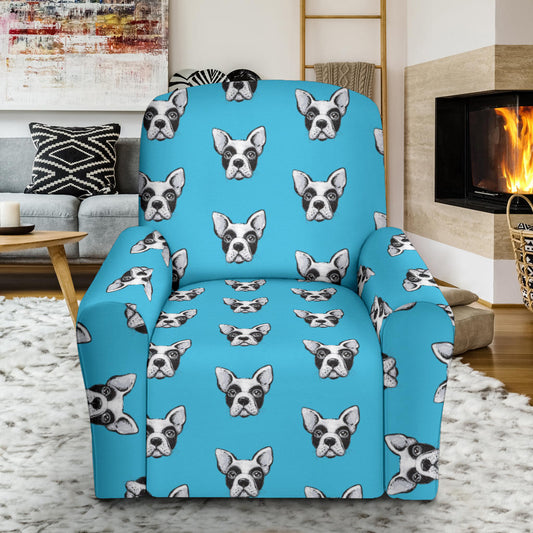 Boston Terrier Pattern Print Design 01 Recliner Slipcover with Pocket