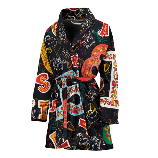 Number Pattern Print Design A03 Women Bathrobe