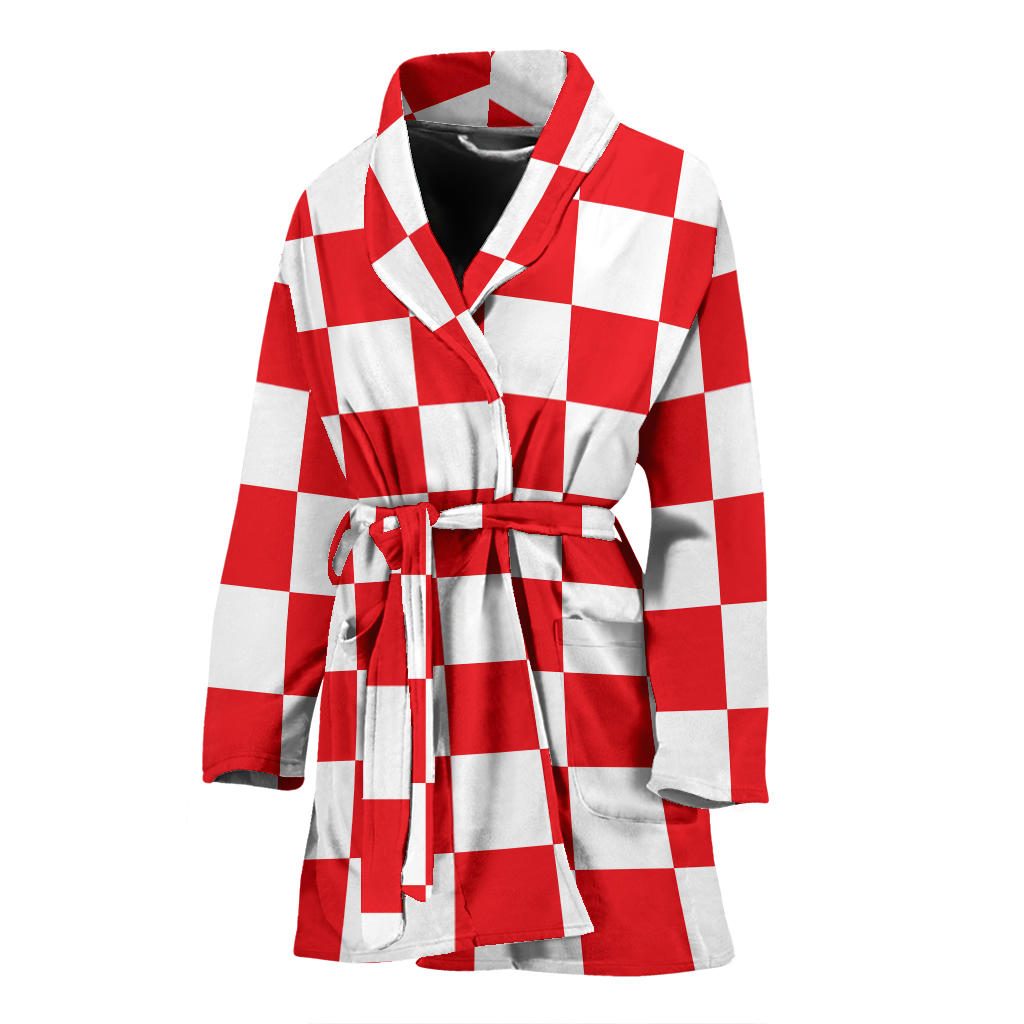 Checkered Red Pattern Print Design 04 Women Bathrobe