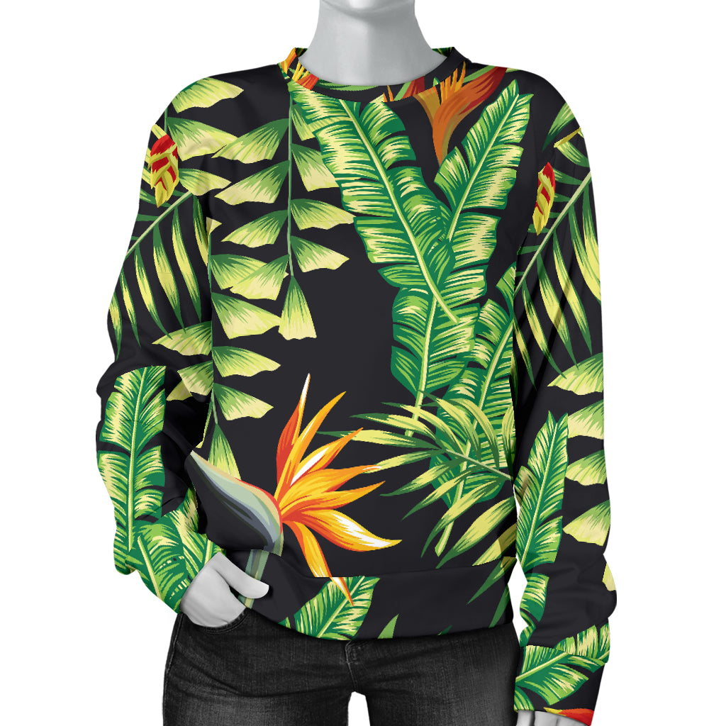 Hawaiian Flower Tropical Palm Leaves Women Long Sleeve Sweatshirt