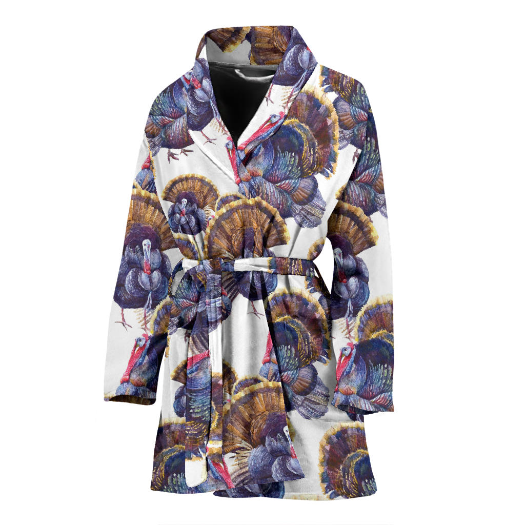 Turkey Pattern Print Design 01 Women Bathrobe