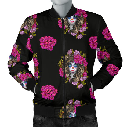 Day of the Dead Makeup Girl Men Bomber Jacket