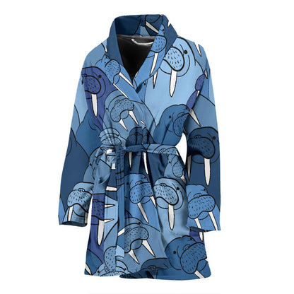 Walrus Pattern Print Design 01 Women Bathrobe