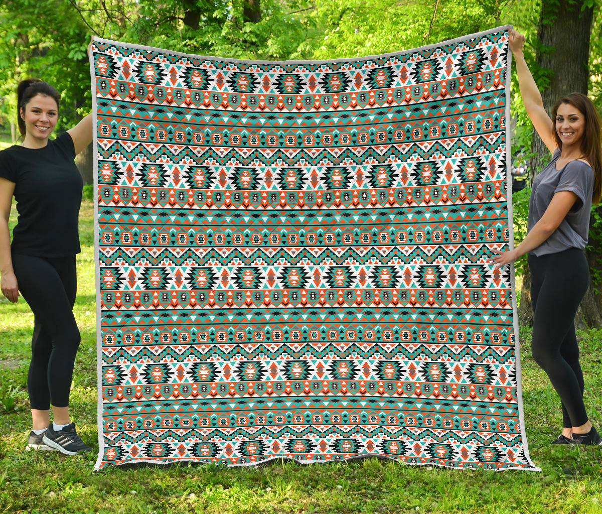 Indian Navajo Ethnic Themed Design Print Quilt Bedspread