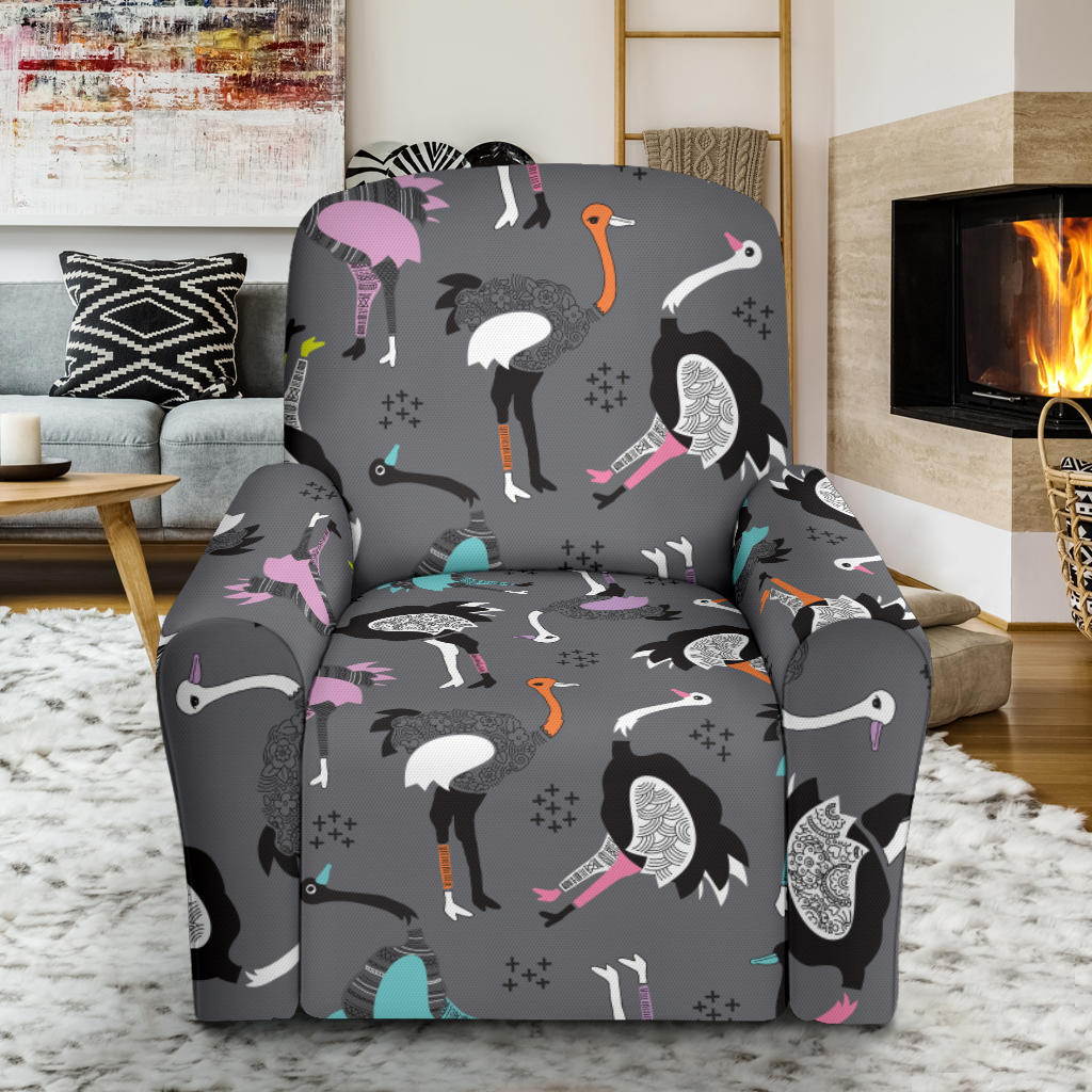 Ostrich Pattern Print Design 01 Recliner Slipcover with Pocket