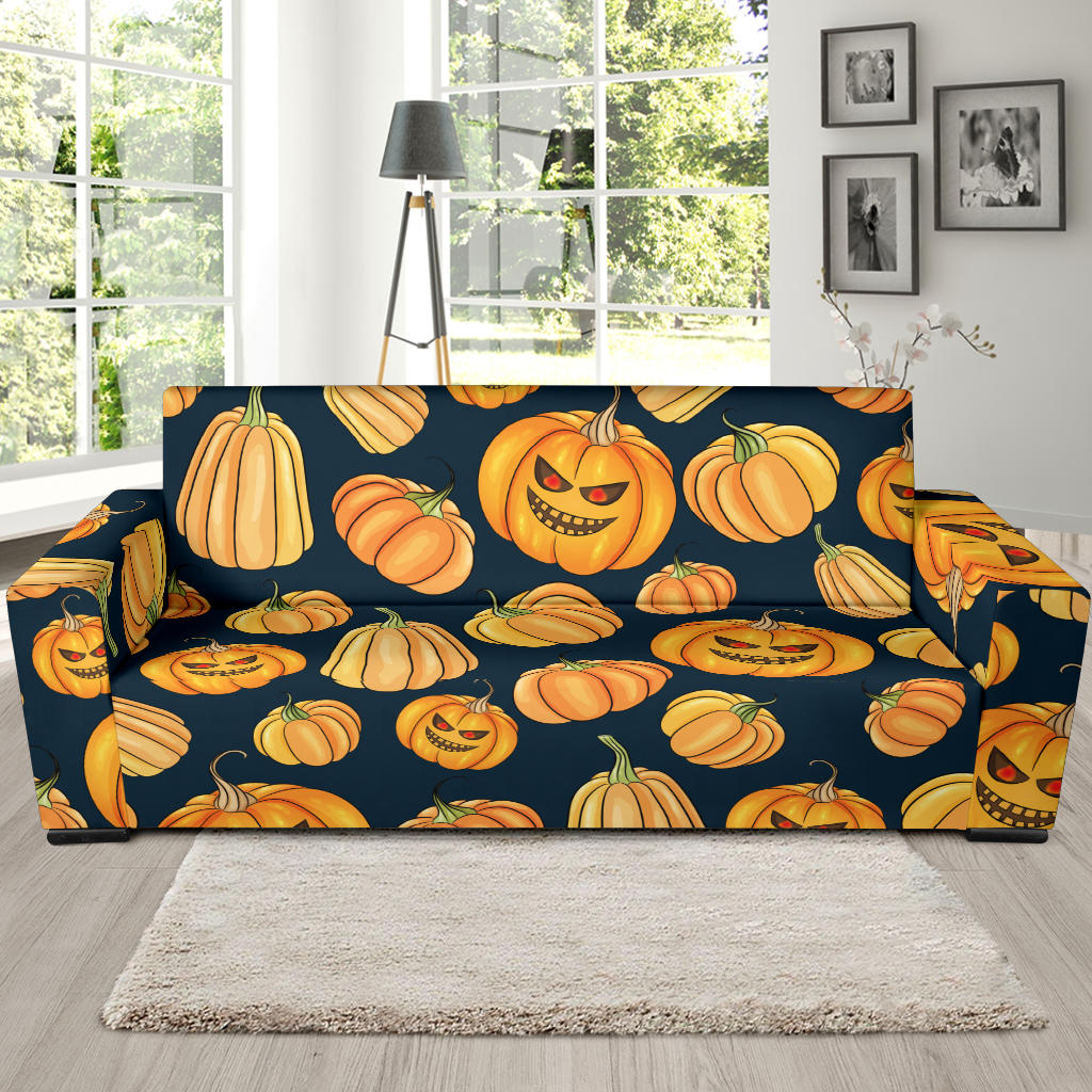 Pumpkin Halloween Pattern Print Design A04 Sofa Slipcover