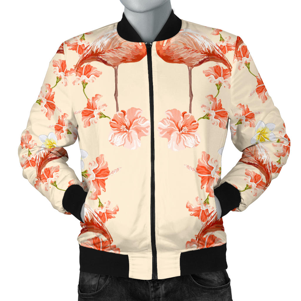 Flamingo Hibiscus Print Pattern Men Bomber Jacket