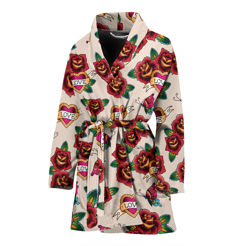 Tattoo Rose Print Design LKS302 Women Bathrobe