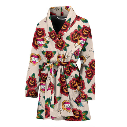 Tattoo Rose Print Design LKS302 Women Bathrobe