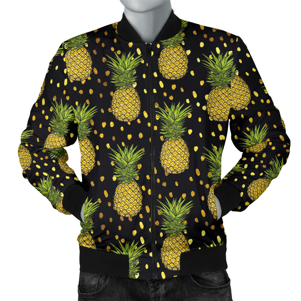 Pineapple Gold Dot Themed Print Men Bomber Jacket