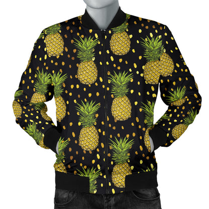 Pineapple Gold Dot Themed Print Men Bomber Jacket