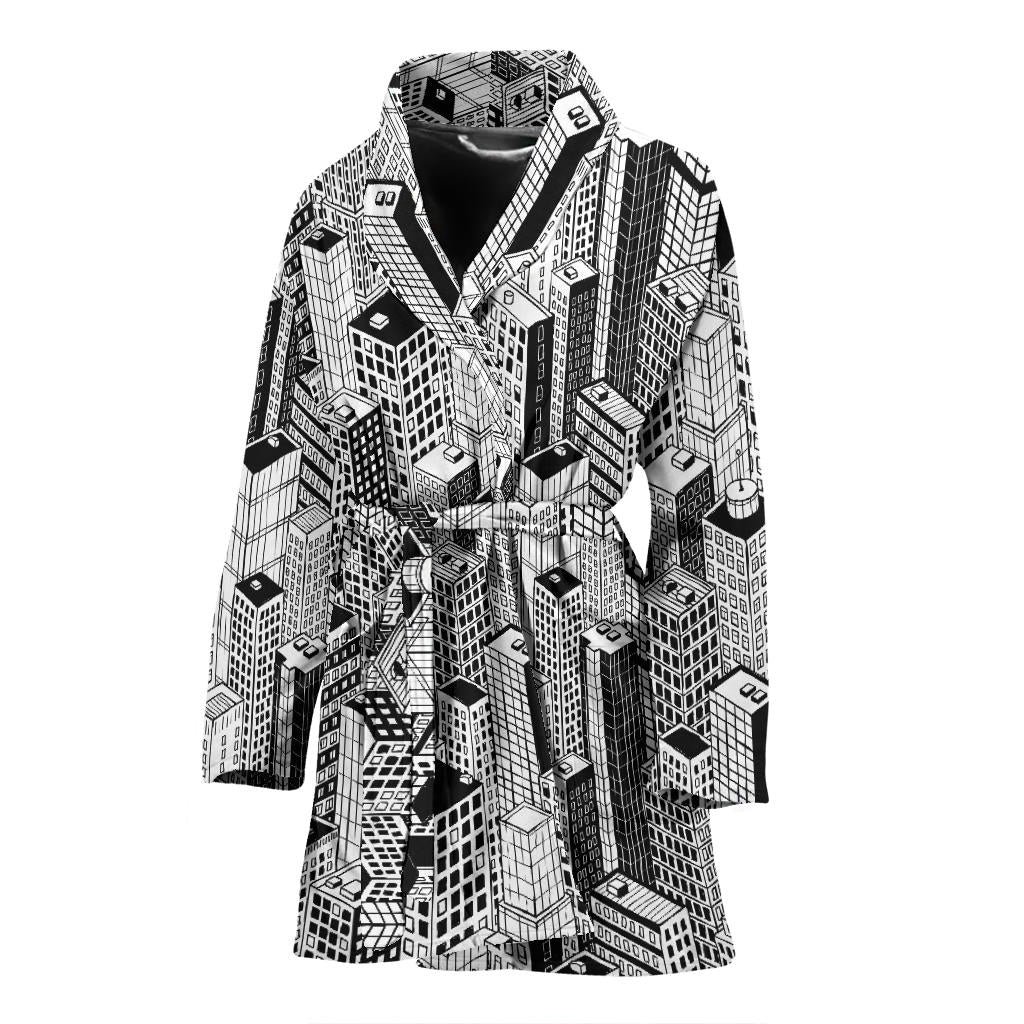 City Pattern Print Design 02 Women Bathrobe