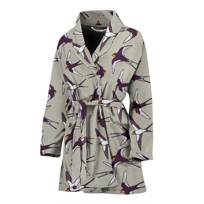 Swallow Bird Pattern Print Design 03 Women Bathrobe