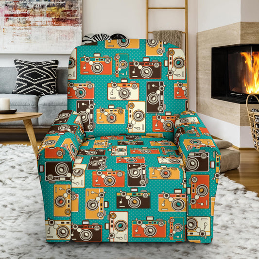 Camera Pattern Print Design 02 Recliner Slipcover with Pocket