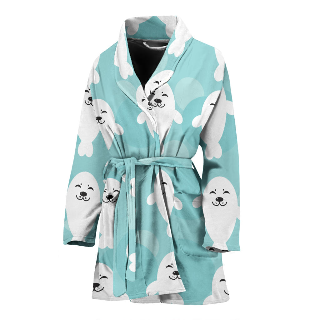 Sea Lion Baby Pattern Print Design 01 Women Bathrobe