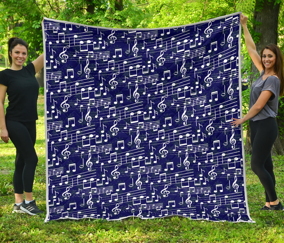 Music Note Blue Themed Print Quilt Bedspread