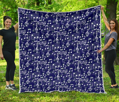 Music Note Blue Themed Print Quilt Bedspread