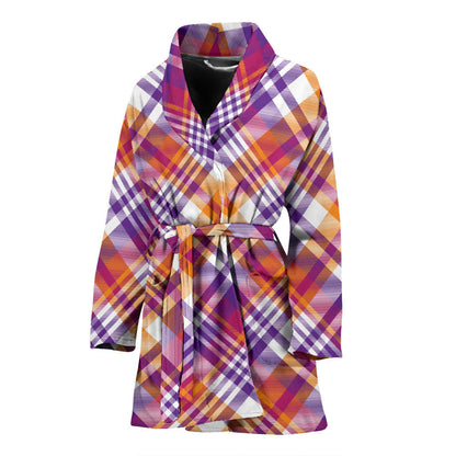 Madras Pattern Print Design 02 Women Bathrobe