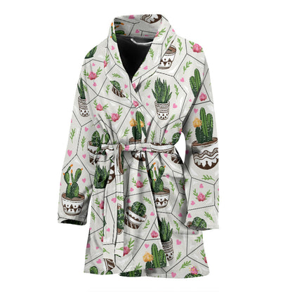 Cactus Pattern Print Design 04 Women Bathrobe