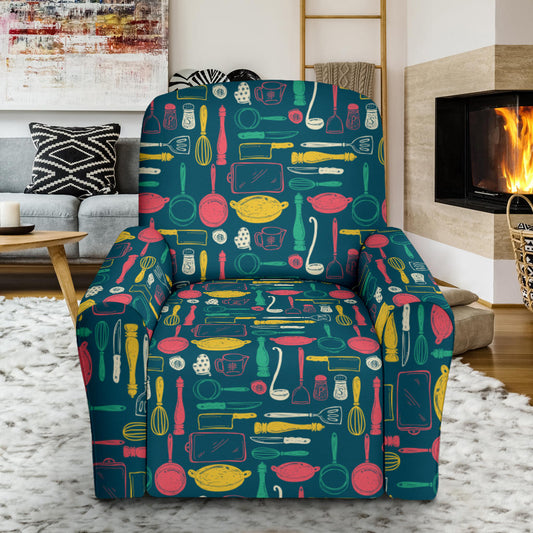 Cooking Kitchen Tools Pattern Print Design 01 Recliner Slipcover with Pocket