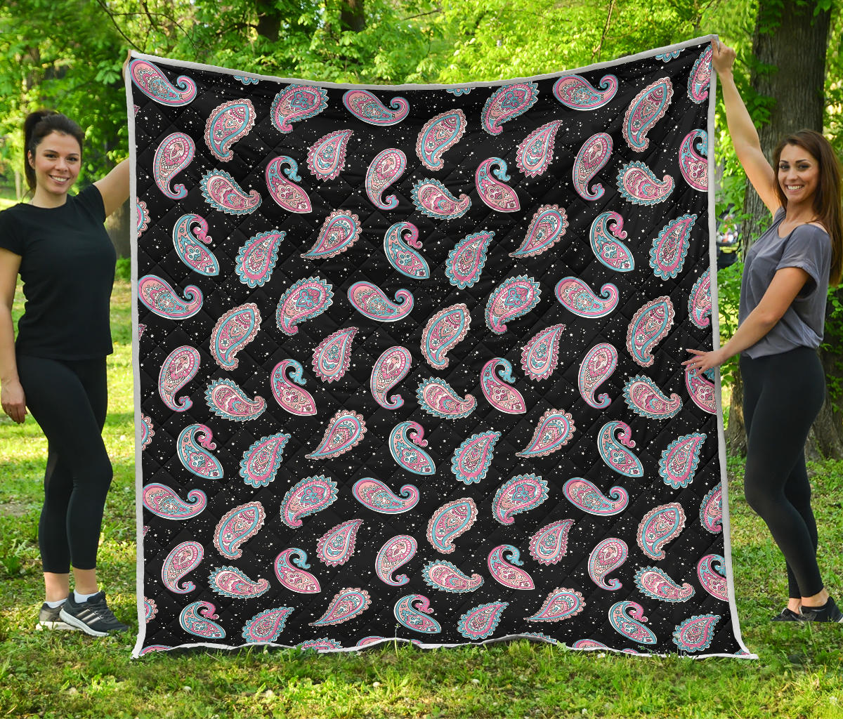 Paisley Pink Design Mandala Print Quilt Bedspread