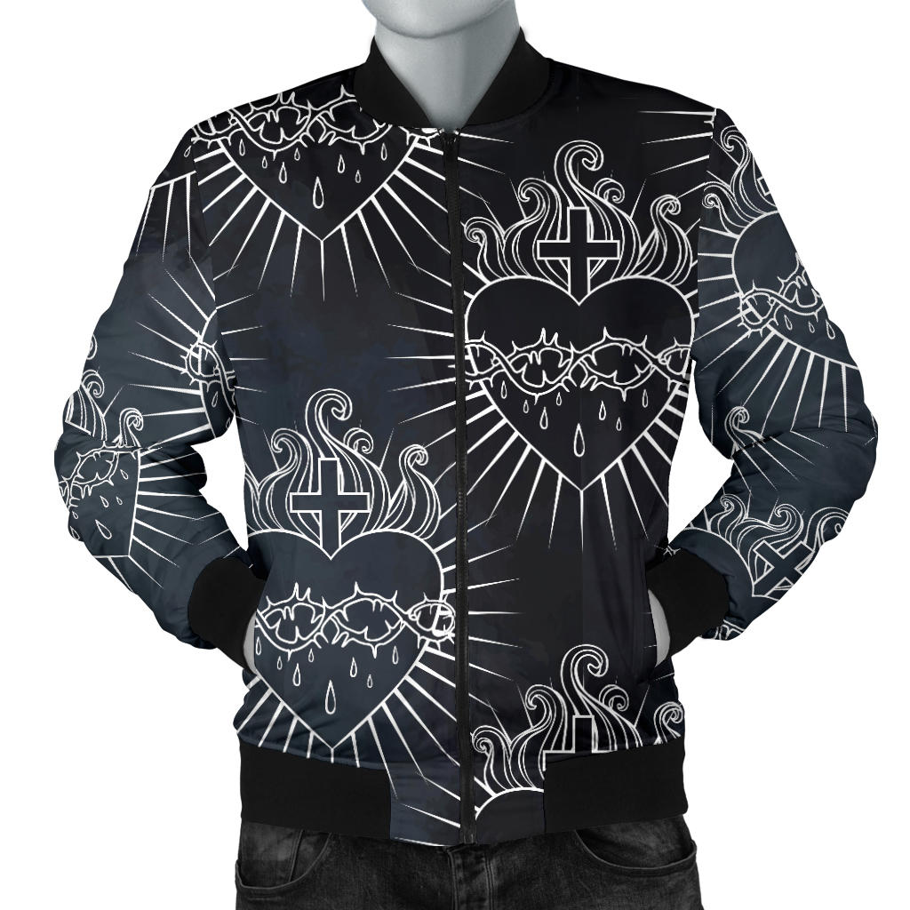 Christian Heart Tattoo Style Men Bomber Jacket