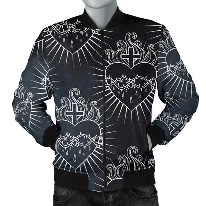 Christian Heart Tattoo Style Men Bomber Jacket