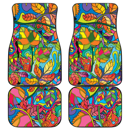 Psychedelic Trippy Flower Print Car Floor Mats Front Back
