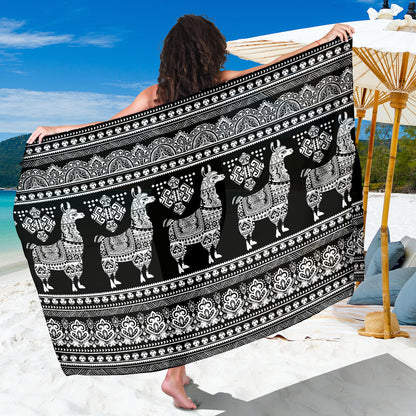 Llama Aztec Style Pattern Print Design 01 Sarong Pareo Wrap