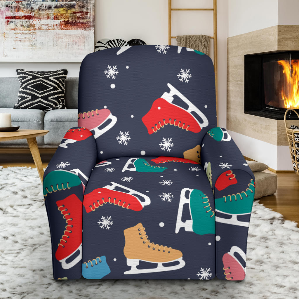 Ice Skate Pattern Print Design 04 Recliner Slipcover with Pocket