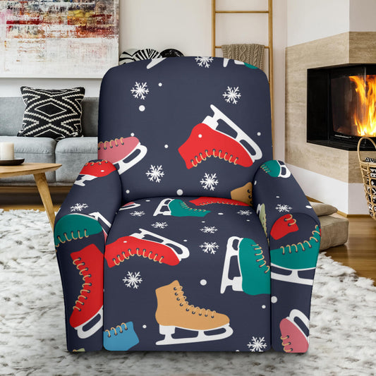Ice Skate Pattern Print Design 04 Recliner Slipcover with Pocket