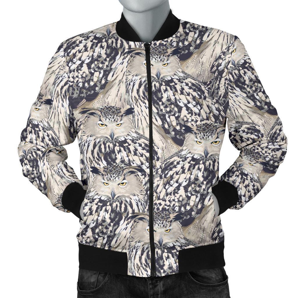 Owl Realistic Themed Design Print Men Bomber Jacket