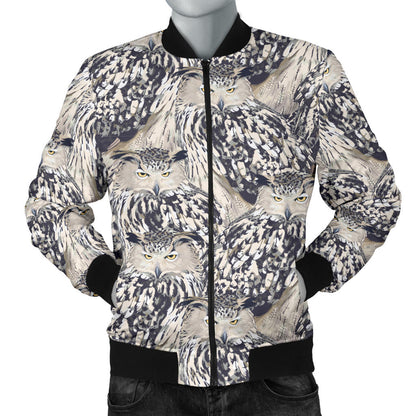 Owl Realistic Themed Design Print Men Bomber Jacket