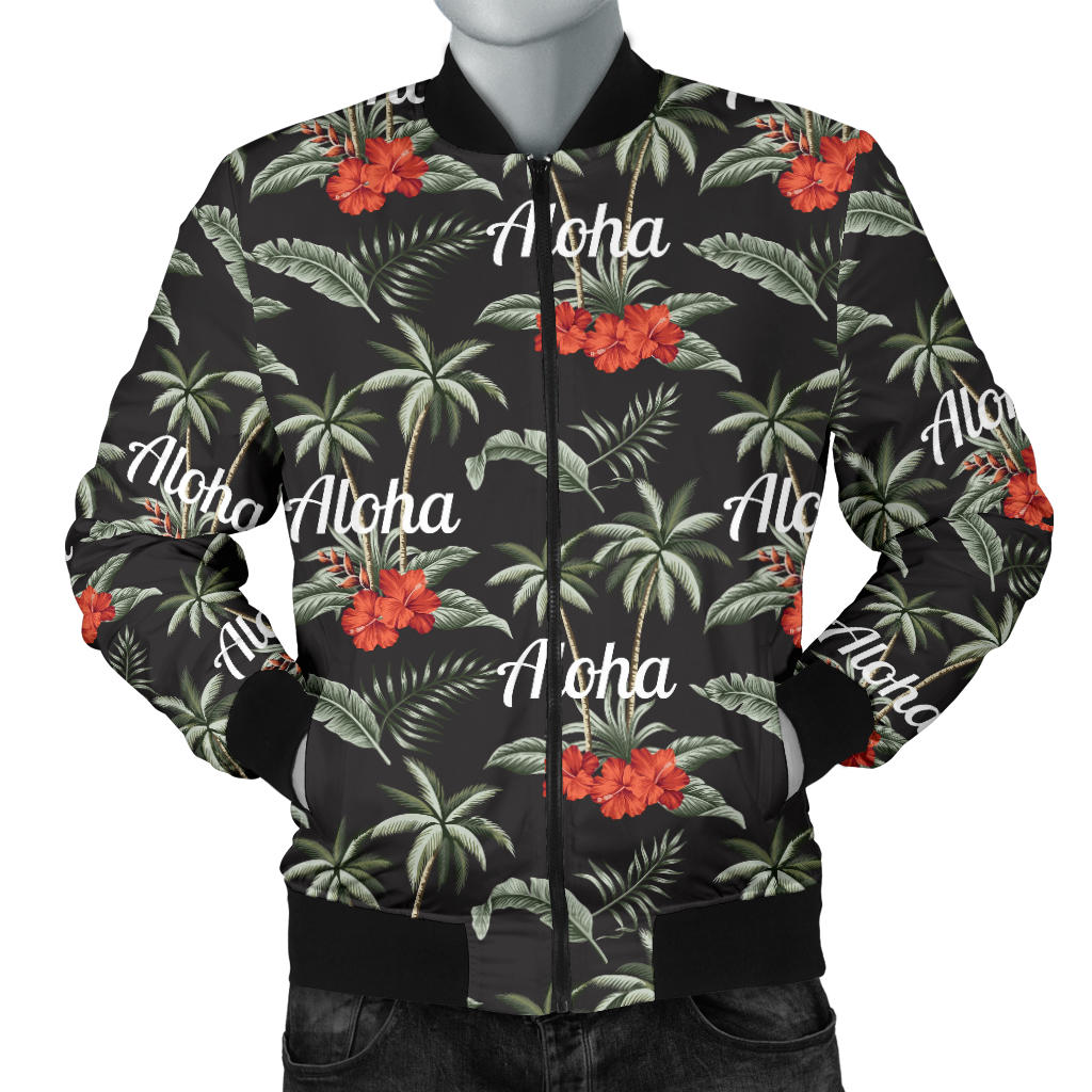 Aloha Palm Tree Design Themed Print Men Bomber Jacket