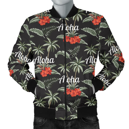 Aloha Palm Tree Design Themed Print Men Bomber Jacket