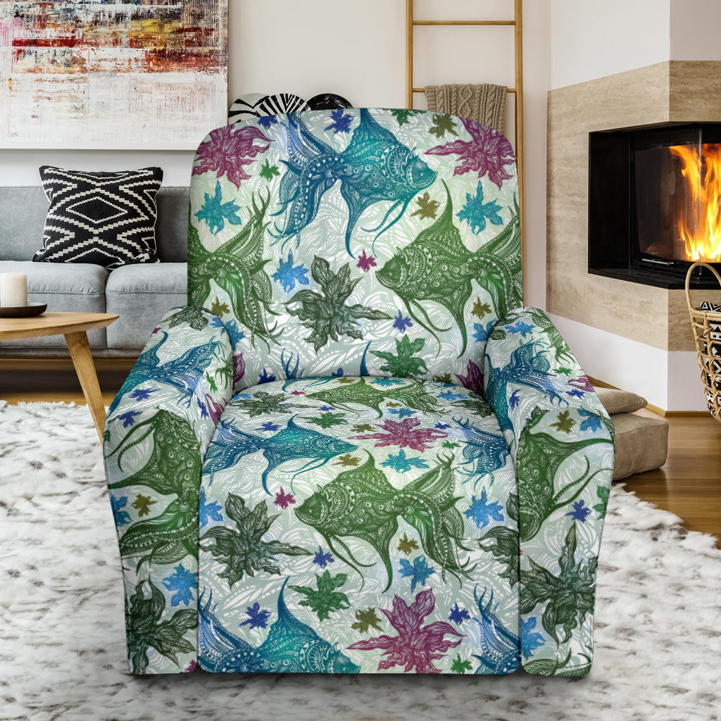 Angelfish Tribal Pattern Print Design 01 Recliner Slipcover with Pocket
