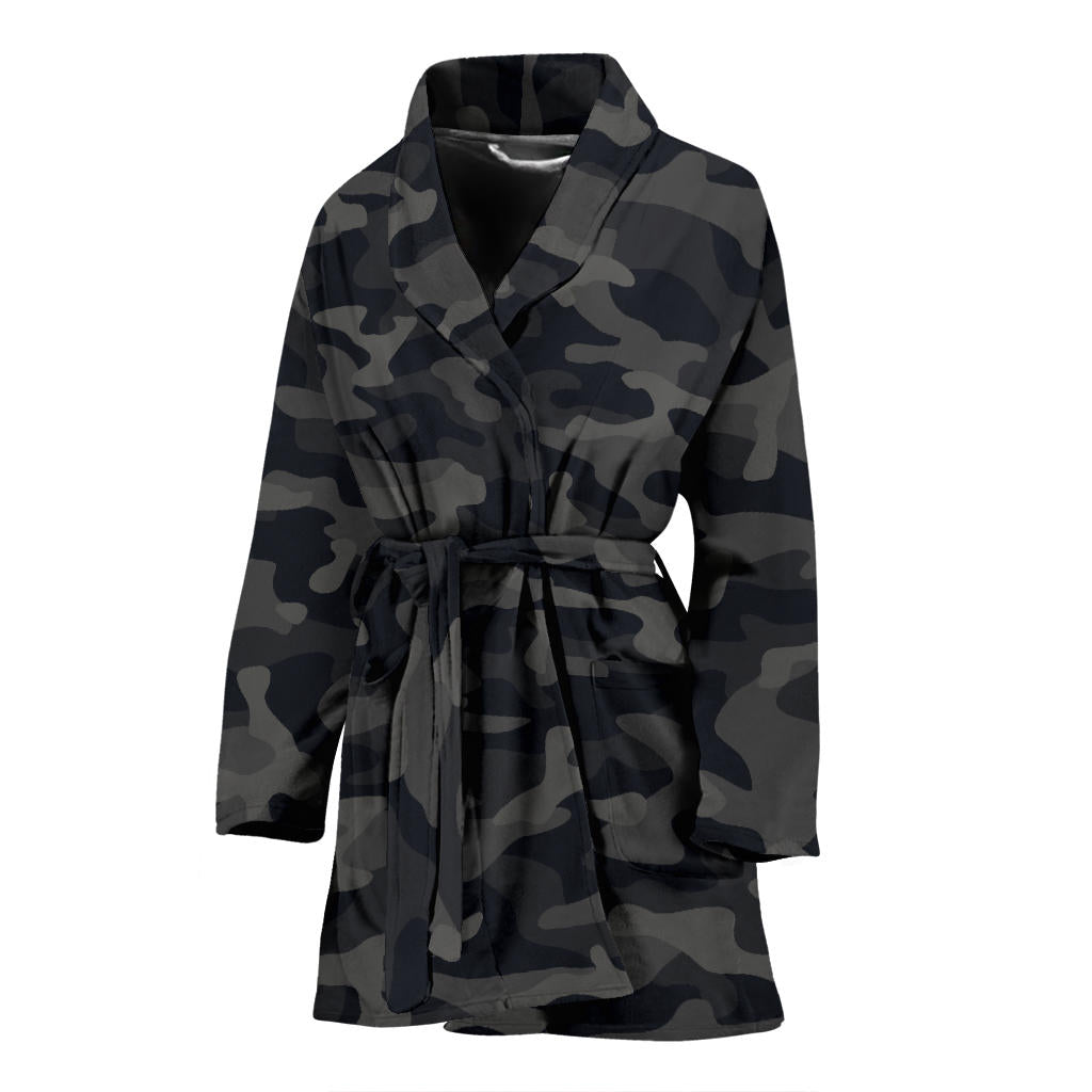 Camo Black Pattern Print Design 02 Women Bathrobe