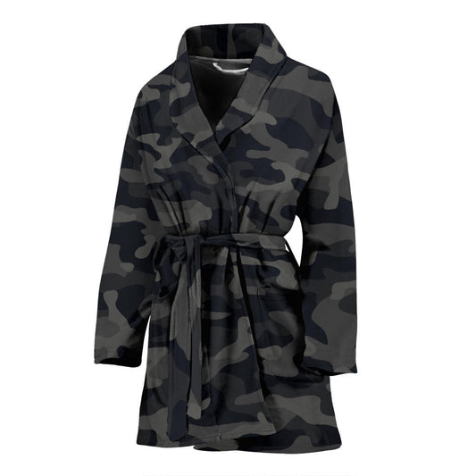 Camo Black Pattern Print Design 02 Women Bathrobe