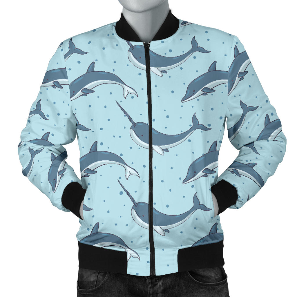 Narwhal Dolphin Print Men Bomber Jacket