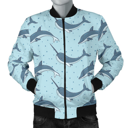 Narwhal Dolphin Print Men Bomber Jacket
